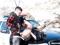 Blonde Spanish Cop Bridgette B Fucks a Sexy Criminal in the Police Car