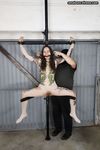Bound Slave Tortured in Crotchless Cat Suit, Pussy Lips Weighted and Clit Tormented