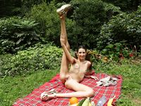 Slim and sweet Natalia Nix strips and masturbates at a picnic