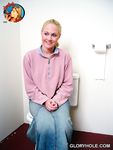 Blonde Jamie Sucks Cock Through Black Gloryhole at the Toilet