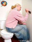 Blonde Jamie Sucks Cock Through Black Gloryhole at the Toilet