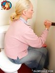 Blonde Jamie Sucks Cock Through Black Gloryhole at the Toilet