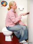 Blonde Jamie Sucks Cock Through Black Gloryhole at the Toilet