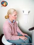 Blonde Jamie Sucks Cock Through Black Gloryhole at the Toilet