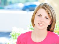 Sweet teen Aubrey strips naked and bounces with her tiny tits outdoors