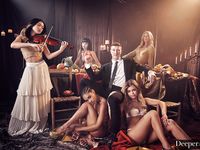 Sensual, Slim Babes Share Lucky Guy's Cock in Beautiful Lingerie