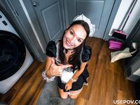 Naughty Maid in White Stockings Gets Fucked While Showing Off POV Photos (Katrina Colt)
