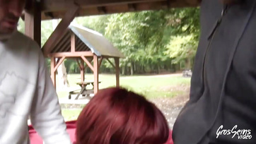 Redhead Babe Takes Both Cocks in Mouth and Ass