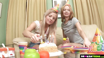 Birthday Surprise: Guy Fucks Both Teen Sluts in the Ass
