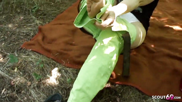74-Year-Old German Granny Bounces on Young Stud's Cock in the Woods