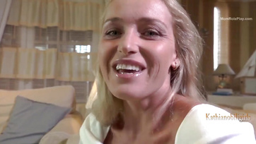 Blonde MILF Bombshell in Nylon Stockings Fantasizes About a Big Cock