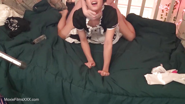 Sexy amateur maid in costume slurps cock into her tight pussy