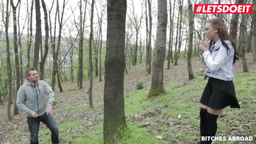 Roughly Fucked Busty Slut After Pissing in the Woods
