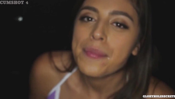 Tiny South American Slut Gets Face and Pussy Covered in Cum