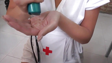 Slamming my swollen cock onto the angelic face of the sexy nurse