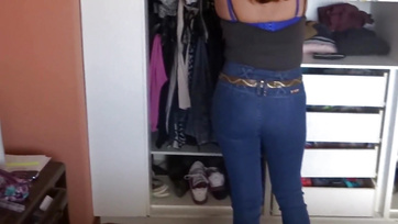 Stylish Mature Amateur Wife with Hairy Pussy in Denim Skirt