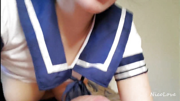 Sweet Asian Cutie Blissfully Swallows Pal's Cock