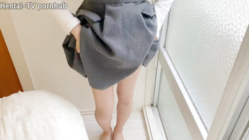 Slim Japanese Girlfriend's Trimmed Muff Got Splattered by His Fake Cock