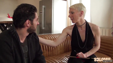 Short-Haired Stockinged Lady who Loves Feeling Cock in Her Ass