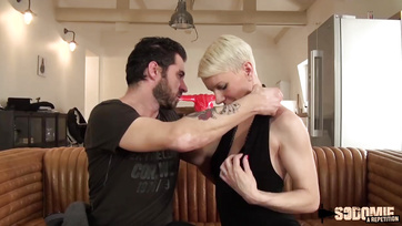 Short-Haired Stockinged Lady who Loves Feeling Cock in Her Ass