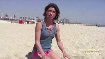 Joyfully banging the anonymous boy on the beach after picking him up