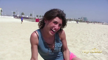 Joyfully banging the anonymous boy on the beach after picking him up