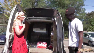 Sucking a Huge Chocolate Cock While Another Guy Eats Her Muff