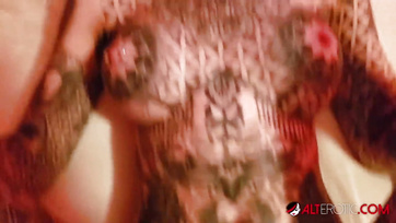 Inked Slut Begs for Cock as They Lick Her Wet Pussy