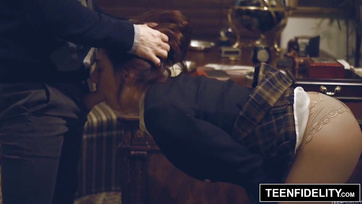 The Naughty Teacher Fills the Shy Young Girl's Pussy