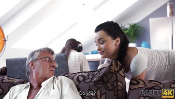 Old Grandpa Drills His Son's Sexy Girlfriend's Pussy