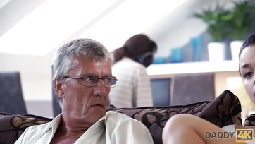 Old Grandpa Drills His Son's Sexy Girlfriend's Pussy