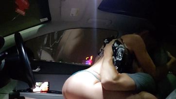 Horny Beauty Climbs on Driver's Hard Cock in the Car