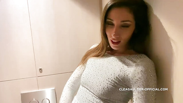 Guy Follows Naughty Stockings Babe to Public Restroom