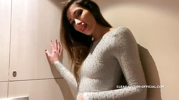 Guy Follows Naughty Stockings Babe to Public Restroom