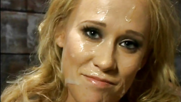 Blonde Bombshell Gets Her Face Covered by Horny Guys All Night