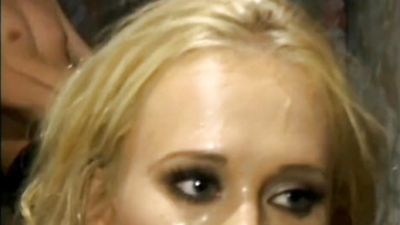 Blonde Bombshell Gets Her Face Covered by Horny Guys All Night
