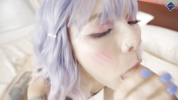 Guy Sprays Cum on Adorable Girl After Skillfully Blowing Him