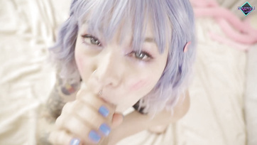 Guy Sprays Cum on Adorable Girl After Skillfully Blowing Him