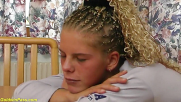 Curly-Haired Babe Double Penetrated for the First Time