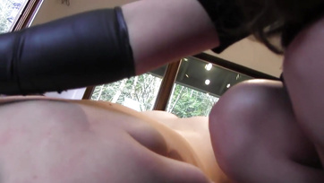Whipped and then fucked hard with a dildo the smooth pussy of the lesbian girl