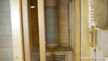 She Fingered Herself and Fucked Her Tight Pussy with a Dildo in the Sauna
