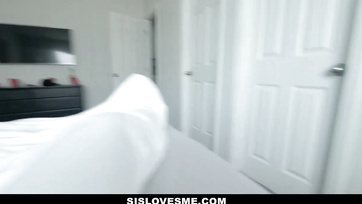 Blonde stepsister perches on her stepbro's cock