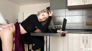 Fucking with her buddy behind her boyfriend's back, the sexy blonde teen
