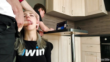 Fucking with her buddy behind her boyfriend's back, the sexy blonde teen