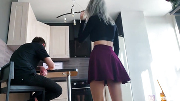 Fucking with her buddy behind her boyfriend's back, the sexy blonde teen