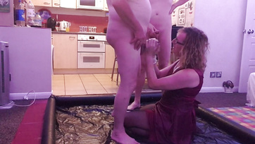 Two horny dudes thoroughly pleasure the busty milf mom.