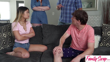 After fucking his tight pussy sister, the horny boy also fucked his mother