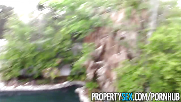 Sexy blonde real estate agent sucks the client's cock