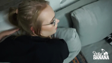 Hot amateur teen babe worships a massive cock