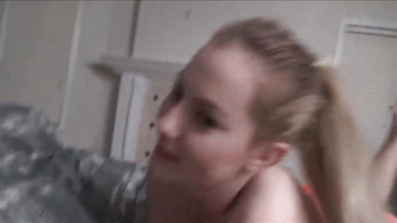 Innocent-faced step-sis worships step-bro's pulsing cock